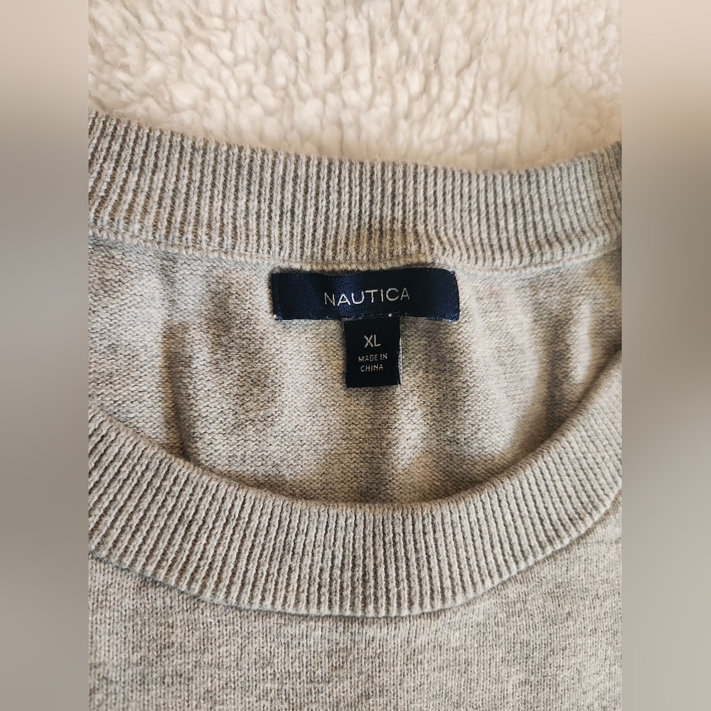 Women's XL Nautica Cotton crewneck sweater vintage Classic Fit Gray With Stripes - Picture 4 of 5